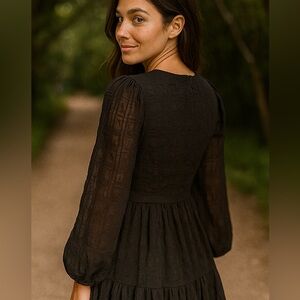 NWOT Madewell Black Long Sleeve‎ Sundress with Bishop Sleeves. Cute! 🥰